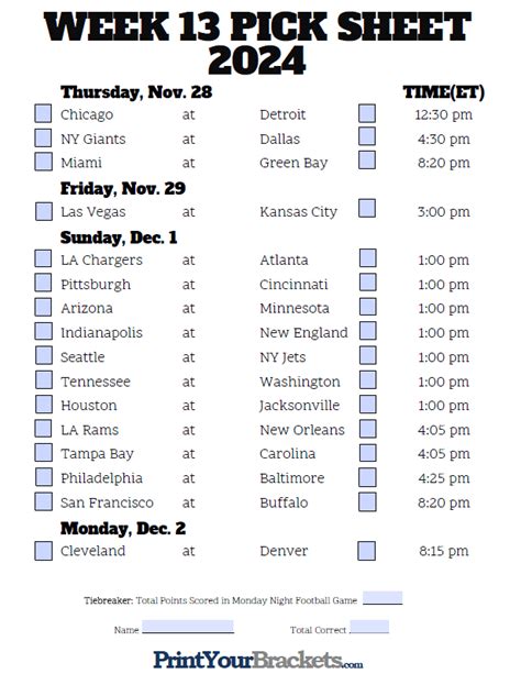 nfl week 13 printable